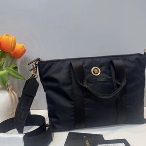Versace Medium Black Nylon Fabric La Medusa Shoulder Zip Top Tote Bag $1200 mini
